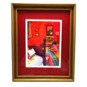 James Browne Child Playing in Bedroom Framed Print 22/25 Bright Colors